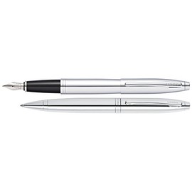 Cross Calais Polished Chrome Ballpoint Pen & Fountain Pen with Medium Nib in Gift Box (AT0117-1MS)