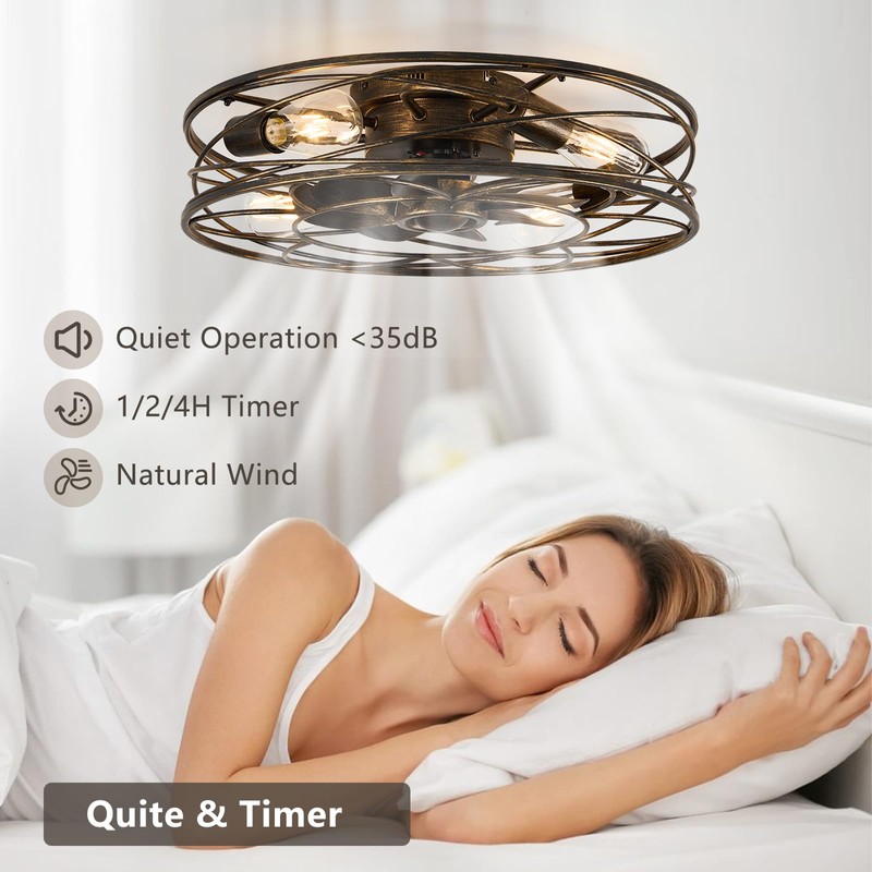 Flush Mount Caged Ceiling Fan: 20" Caged Ceiling Fan with
