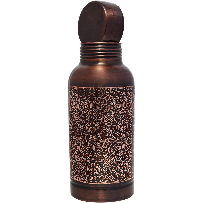 ANCIENTIMPEX Pure Copper Water Bottle Beautiful Floral Pattern For Ayurveda