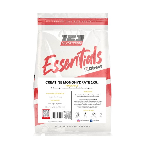 123 Nutrition 123 Nutrition Creatine Monohydrate 1kg, Flavoured, Micronised Creatine