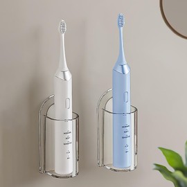 Electric Toothbrush Holder,Toothbrush Holder Wall Mounted,Eco-Friendly Mighty Toothbrush Holder for Bathroom No Drilling 2Pack (2, Transparent Color)