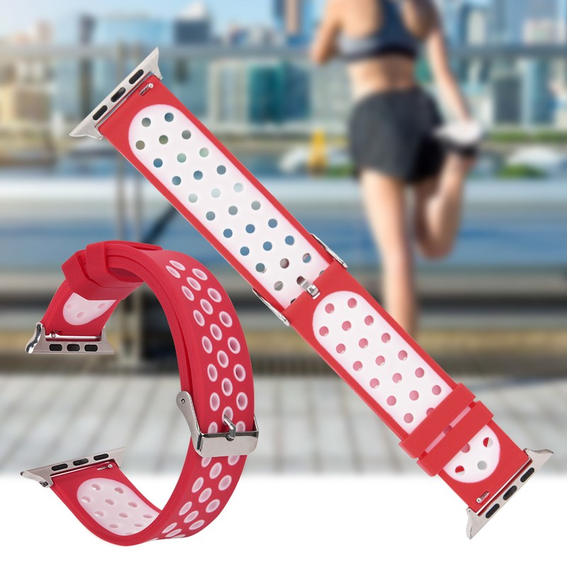 Durable Silicone Watch Strap Replacement Wristband for Watch(Red White)