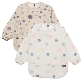 Hiumotan Feeding Bib & Baby Bib with Long Sleeves & BLW 2PCS, Soft and Skin-Friendly Material, Coverall Bibs for Baby Feeding, Waterproof and Easy to Clean & Machine Washable,Infant Toddlers (Beige)