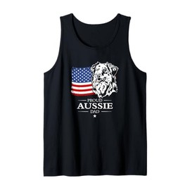 Proud Aussie Dad American US Flag Australian Shepherd Dog Tank Top