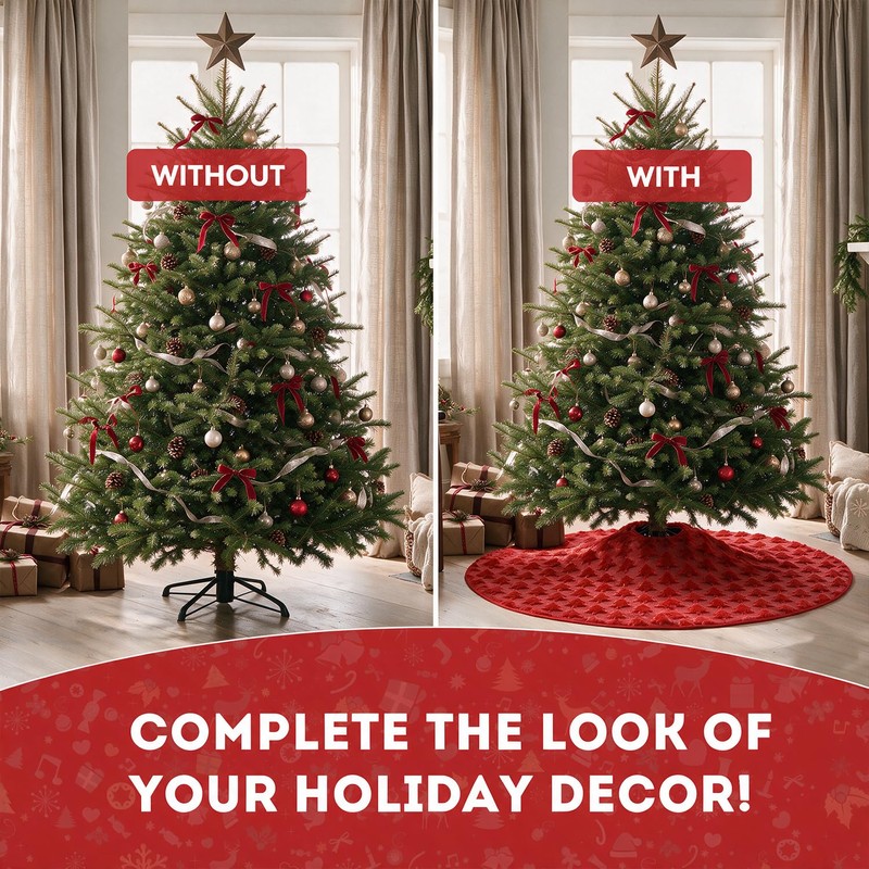 Red Pine Faux Fur Soft Plush Christmas Tree Skirt 36