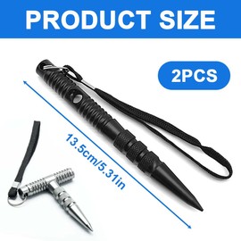 NHPY Pack of 2 Multifunctional Keyrings, Tactical Pen, Extra Grip Surface, 13 cm for Large Hands, Key Fob 2 Ways to Use, Emergency Hammer (Black/Silver, C)