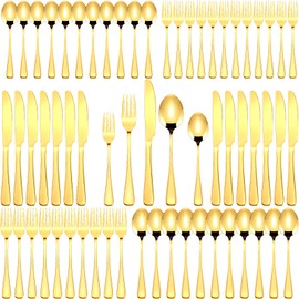 Dandat 150 Pcs Gold Silverware Set Stainless Steel Set with Dinner Forks Knife Spoon Dessert Forks Steak Knives Cutlery Flatware for 30 Guest Wedding Dinner Party Restaurant Home Holiday Party