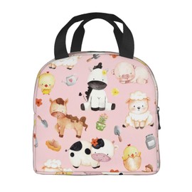 Zminciu Pink Farm Animal Lunch Bag Reusable Zipper Closure Leakproof Insulated Pink Lunch Box Cooler Tote Bag Food Container Snack Bag - ONE SIZE