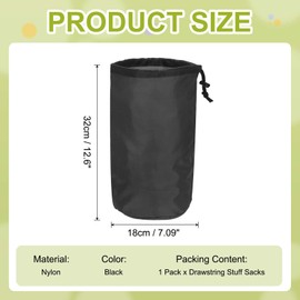 YELARXI Stuff Sack, Nylon Waterproof Storage Sacks Portable Drawstring Dry Stuff Bag Gear Organization with Toggle, 7x13Inch Fit for Backpacking Camping Traveling Hiking(Black)