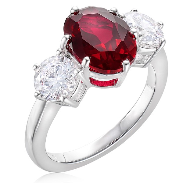 CM.CUMEE 3-Stone Ruby Promise Ring for Women 925 Sterling Silver
