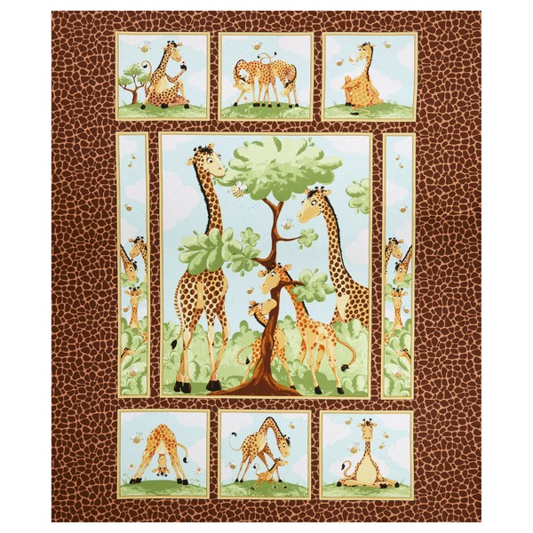 Susybee Zoe The Giraffe 36" Panel Brown, Fabric by The