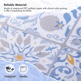 Alvorox Wallpaper Border Peel and Stick Vintage Blue Floral & Geometric Decor Sticker, 4" x 189" Self Adhesive Wallpaper Contact Paper Removable Waterproof Modern Minimalist Design for Home Decoration