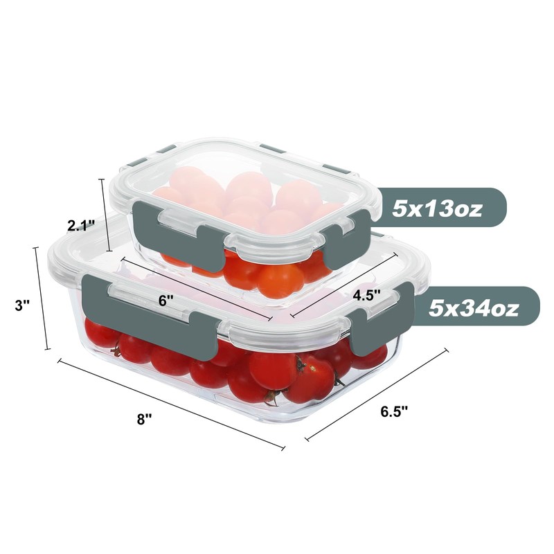 KOMUEE 10 Pack Glass Food Storage Containers, Meal Prep Containers