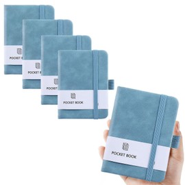 4 Pcs Cuaderno de Bolsillo, A7 Libretas de Notas, 11 x 8cm, Diario con Cubierta de Cuero de 200 Páginas, Libretas de Bolsillo Adecuada para Oficina,Viajes,Estudio(Azul Claro)