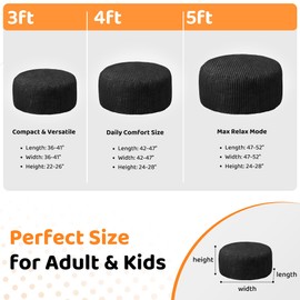 HABUTWAY 5FT Bean Bag Chair, 5' Large Bean Bag Chairs for Adults with Removable Stripe Plush Cover, Memory Foam Beanbag Chair for Living Room Bedroom Dorm (Black)