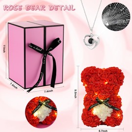 HYRIXDIRECT Flowers Rose Bear Valentine's Day Gifts Lighted up Artificial Forever Rose Everlasting Flower Teddy Bear Gifts for Her Women Mom Wife Wedding Mothers Day