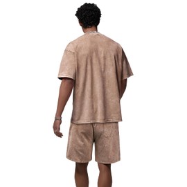 Derminpro Men's Cotton Short Sets 2 Piece Outfits Casual Summer Short Sleeve Tracksuits Coffee Large