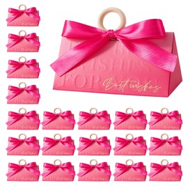 FAYEVIVI Party Favor Boxes - Valentines Day Gift Bags For Presents, Small Thank You Box For Party Favors, Candy Box Bulk, With Ribbon Wooden Ring Handle (20pcs Rose,S)