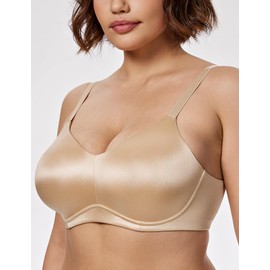 Wingslove Seamless Wireless Minimizer Bras for Women - Full Coverage Comfortable Soft Bra with Crisscross Straps No Padded Back Smoothing Bralette Nude 38DD