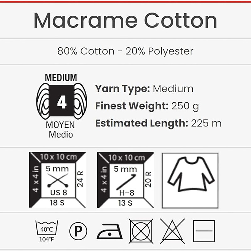 YarnArt - Algodón macramé - 80% cordón de algodón, 246