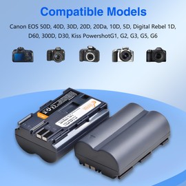 Pickle Power BP-511 BP-511a Battery 2-Pack and LED Charger for Canon EOS 5D 10D 20D 20Da 30D 40D 50D 300D D30 D60 PowerShot G6 G5 G3 G2 G1 Pro 1 Pro 90 Camera