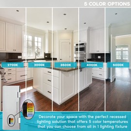 Luxrite 3 Inch Gimbal LED Recessed Light with Junction Box, 5CCT Color Selectable 2700K-5000K, Dimmable Adjustable Eyeball Swivel Lights, 600 Lumens, 8W, IC Rated, Damp Rated, ETL Listed, Black