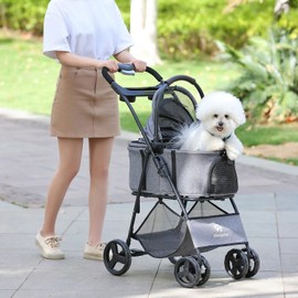 Toolzia 3 in 1 Pet Stroller with Removable Carrier - Folding All-Terrain Stroller for Small & Medium Dogs and Cats, Waterproof with Sun Shade