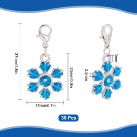 SUNNYCLUE 30 pcs in 1 Box Christmas Charms Lobster Stitch Marker Charm Winter Snow Charm Snow Flower Knitting Piercing Snowflake Earrings Thunderbird Necklace Christmas Present Bracelet Snow Key Chain