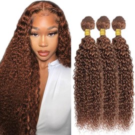 22 24 26 Inch TARPION Color #30 Bundle Light Brown Kinky Curly Human Hair Bundles Color #30 Curly Bundles Human Hair Weave Light Brown Bundle