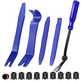 5 pcs Auto Trim Removal Tool Set, Car Upholstery Repair Kit, Fastener Remover, Pry Tools for Interior Trim Panel Door Window Audio Dashboard（with 10 Valve caps)