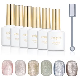 Emigoro Magnetic Gel Nails, Cat Eye Gel, Magnetic Nails, Sparkling, Galaxy Nails, Set of 6 Colors, UV/LED Compatible, Color Gel