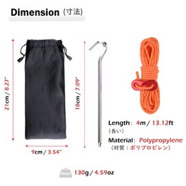 Azarxis Outdoor Camping Tent Stakes Pegs with Reflective Guyline Guy Rope and Adjuster Tensioner for Backpacking Hiking (4 Peg & 4 Ropes)