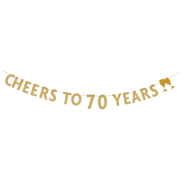 MAGJUCHE Gold glitter Cheers to 70 years banner,70th birthday party decorations