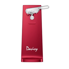 Davivy Electric Operated Can Opener for One Millet Opener, Removable Stainless Steel Cutter and 3-in-1 Design with Knife Sharpener and Bottle Opener (ABS-Red)