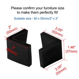 sourcing map 50mm x 50mm Angle Iron Foot Pads L Shaped PVC Furniture Leg Caps End Covers Prevent Scratch Floor Protector Black 24 Pcs