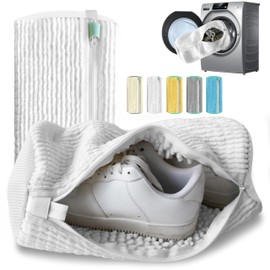 Xinambyh 2Pcs Reusable Shoe Washing Machine Bag for Washer and Dryer:360°Deep Clean,Free Up Hands, Prevent Deformation,shoe bag with Zipper Protection Design, Use for all Shoes,Sports Shoes(White)