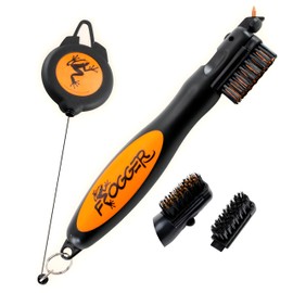 Frogger BrushPro Golf Club Cleaner with Ergonomic Grip and 2.5 ft. Retractable Cord, Orange - Sturdy Golf Club Brush and Groove Cleaner for Golfers