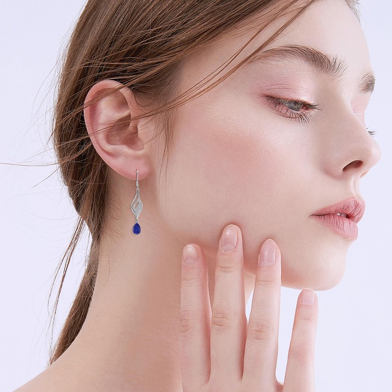 OLIVIASO Sapphire Earrings for Women, 925 Sterling Silver Dangle Drop