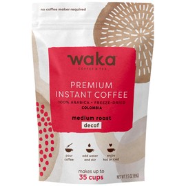 Waka Instant Coffee, Decaffeinated Medium Roast - 100% Arabica Colombian Beans, Freeze Dried Granules, No Sugar or Additives - Bulk Bag for Quick Hot and Iced Coffees, Up to 35 Cups (3.5oz)