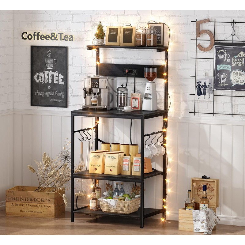 SUPERJARE Kitchen Bakers Rack with Power Outlet, Coffee Bar Table