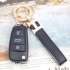 SK CUSTOM Black Leather Bling Rhinestones keychain Fingerprint Resistant Plating