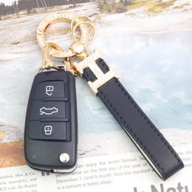 SK CUSTOM Black Leather Bling Rhinestones keychain Fingerprint Resistant Plating Metal Key Chain Ring