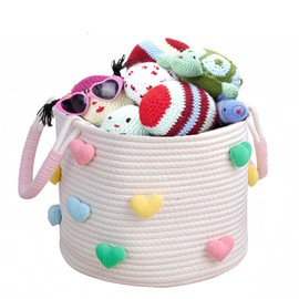 Large Cotton Rope Woven Storage Basket, Handmade Organizer for Toys, Laundry, Blankets, and Baby Essentials, Perfect for Kids' Room, Nursery, Home Decor, Durable Stylish Hamper with Handles, 12"x10"