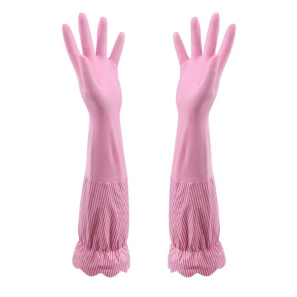 RARITY-US Household Rubber Kitchen Cleaning Gloves Waterproof Cotton Lined Dishwashing Non-slip Long Cuff Gloves