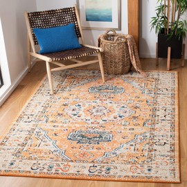 Safavieh Madison Collection MAD468P Boho Chic Medallion Distressed Area Rug 8' x 10' Orange/Ivory