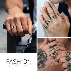 Suplight 925 Sterling Silver Signet Rings 7.3mm Black Cubic Zirconia Engagement Wedding Band Rings for Men Size 6