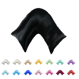Silky Soft Satin V/U/Tri/Boomerang/Maternity Shaped Pillowcase - Double Stitched (Black)