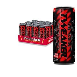 Tweaker Energy Drink Pre Workout - Low Sugar, Low Calorie, 110 mg Caffeine, Clean Energy Drink for Focus & Performance (12 oz, Pack of 12) (12 Ounce (Pack of 12), Black)