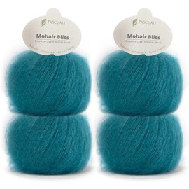 PASCUALI Mohair Bliss Knitting Wool Made of 60% Mohair Wool (Kid Mohair) 40% Silk Wool Mohair Yarn for Knitting and Crocheting, Set: 4 Balls - 100 g - Colour: Ocean 806