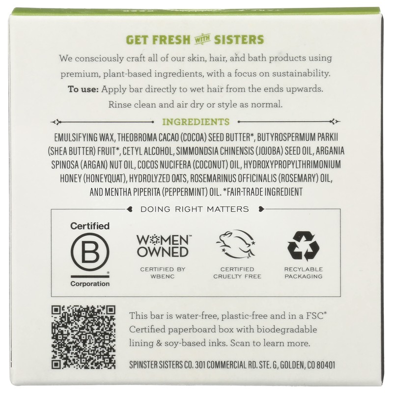 SPINSTER SISTERS CO Rosemary Mint Conditioner Bar, 3 OZ